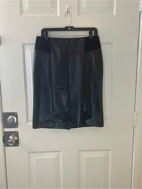 INC International Concepts Black Faux Leather Pencil Skirt with Panel Waist